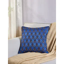 Pure Home and Living Blue & Gold-Toned Embroidered Square Cushion Cover-picture-24