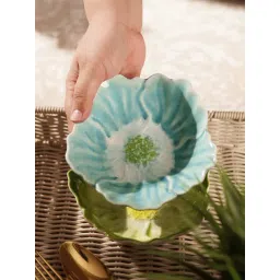 Pure Home and Living Blue Ceramic Ombre Floral Shaped Bowl-picture-23