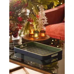 Pure Home and Living Blue Leather Rectangular Serving Tray-picture-27