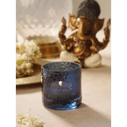 Pure Home and Living Blue Set of 2 Textured Glass Tealight Candle Holders-picture-35
