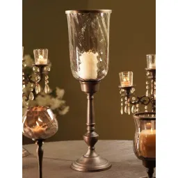 Pure Home and Living Brown Aluminium Antique Finish Candle Holder With Metal Base And Rim-picture-24
