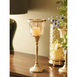 Pure Home and Living Gold Aluminium Glass Hammered Hurricane With Base - Large-picture-17