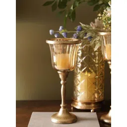 Pure Home and Living Gold Aluminium Glass Hammered Hurricane With Base - Small-picture-13