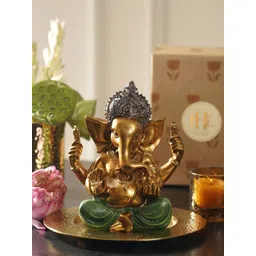Pure Home and Living Gold-Toned & Green Lord Ganesha Idol Showpiece-picture-30