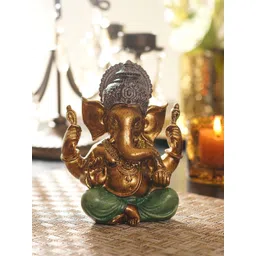 Pure Home and Living Gold-Toned & Green Religious Antique Sitting Ganesha Idol Showpiece-picture-29