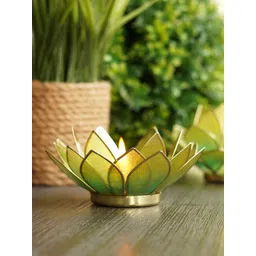 Pure Home and Living Green & Gold Toned 21 Petals Candle Holders-picture-27