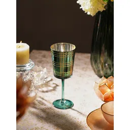 Pure Home and Living Green & Gold Toned Cut Patterned Glass Stem Candle Holders-picture-19