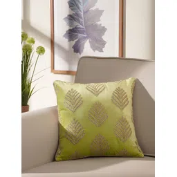 Pure Home and Living Green & Gold-Toned Floral Embroidered Cotton Square Cushion Covers-picture-20