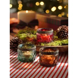 Pure Home and Living Multicolor Glass Honeycomb Textured Tealight Holders - Set of 3-picture-23