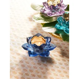 Pure Home and Living Navy Blue Glass Lotus Shaped Tealight Holders - Set of 2-picture-21