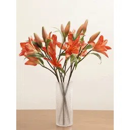 Pure Home and Living Orange Colored & Green Lily Artificial Flowers-picture-33