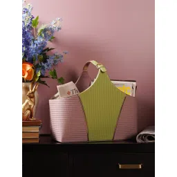 Pure Home and Living Purple & Green Stitched Faux Leather Magazine Basket-picture-45
