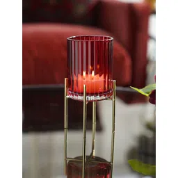Pure Home and Living Red Ribbed Glass Hurricane With Metal Stand-picture-23