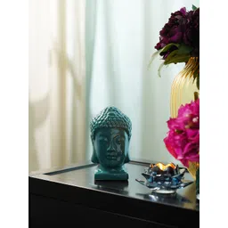 Pure Home and Living Teal Blue Textured Ceramic Buddha Head With Base Showpiece-picture-18