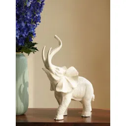 Pure Home and Living White Polyresin Glossy Finish Elephant Figurine-picture-38