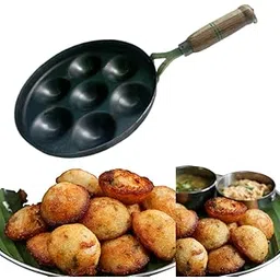 Pure Iron Paniyaram Pan with Wooden Handle, 23 cm Diameter, 33 cm Full Length, Heavy Duty Traditional Cookware for South Indian Cooking, 9 Cavity Non-Stick Surface, Pack of 1-picture-24