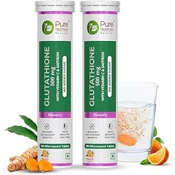 Pure Nutrition L-Glutathione 500mg 30 Effervescent Tablets (15x2) for Men & Women | With Vitamin C & Saffron | Anti-Aging Antioxidants for Glowing & Clear Skin | Supports Skin Brightening, Detox & Immunity | Orange Flavour image 1
