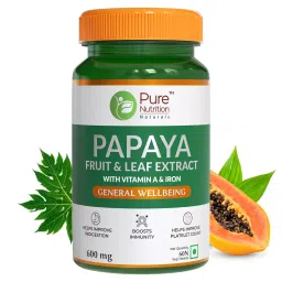Pure Nutrition Papaya Leaf And Fruit Extract Supplement 600Mg (720 Iu) With Vitamin C & Iron Support Platelet, Immunity & Digestion-60 Veg Capsules-image-36