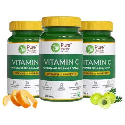 Pure Nutrition Vitamin C Supplement with Natural Orange & Amla Peel Extract for Men & Women Immunity & Glowing Skin - 60 Veg Tablets (Pack of 3)-image-49