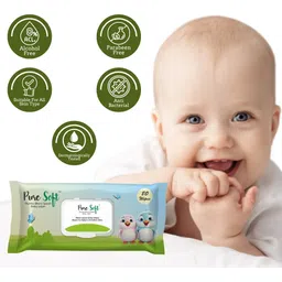 pure soft Cleansing Baby Wipes with Aloe Vera & Vitamin E - 80 Counts/Pack image 3