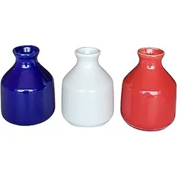 Pure Source India Ceramic Small Vase 3 in 1, for Home Decor Center Table Bedroom Living Room and Office Decoration (Red, Blue & Ivory)-picture-37