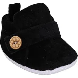 puresole Classic & Elegant Look Baby Booties for Boys & Girls – Soft Black Velvet Crib Shoes with Wooden Button – Non-Slip Infant First Walkers (6–12 Months)-picture-35