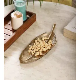 purestory Banana Leaf Gold Aluminium 14inch Appetizer Platter-picture-33