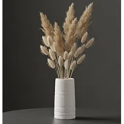 PUREZENTO White 'BlushGroove' Ceramic Ribbed Vase - 5 Inch (Pack of 1) | Decorative Ribbed Vase for Dried Flowers & Pampas Grass | Centerpiece Vases for Modern Home Decor, Living Room, Office Decor-picture-11