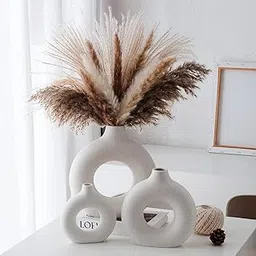 PUREZENTO White Ceramic Donut Vase 4.3, 5.3 & 6.2Inch - Set of 3 | Decorative Donut Vase for Dried Flowers & Pampas Grass | Vases for Modern Home Decor, Living Room, Office Decor Ideas-picture-25