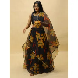 PURI MAA Floral Printed Semi-Stitched Organza Lehenga & Blouse With Dupatta-picture-13