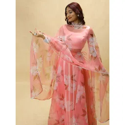 PURI MAA Floral Printed Semi-Stitched Organza Lehenga & Blouse With Dupatta image 2