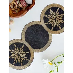 PURINA'S Black & Gold Toned Ethnic Motifs Beads Embellished Table Runner-picture-20