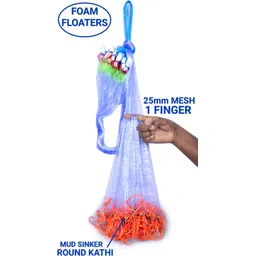 purkait fishnet 1 FINGER GILLNET 25mm MESH MUD SINKER, ROUND KATHI,(MULTICOLOUR) Fishing Net-picture-17