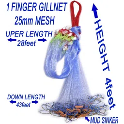 purkait fishnet 1FINGER 25mm FISHING GILLNET MUD SINKER,HEIGHT 4F,UP LENGHT 28F,DOWN LENGHT 43F Fishing Net-picture-1