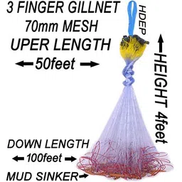 purkait fishnet 3 FINGER 70mm GILLNET MUD SINKER, HEIGHT 4F, UP LENGHT 50F, DOWN LENGHT 100F Fishing Net-picture-12