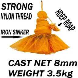 purkait fishnet Hand throwing cast net 8mm 3.5kg 10ft height 44ft round with iron sinker. Fishing Net-picture-14