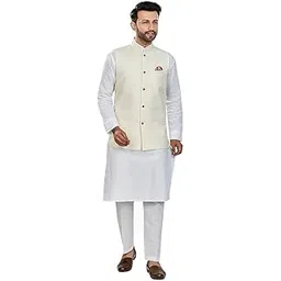 purnima textiles Men's Traditional Indian Sleeveless Waistcoat, White Ethnic Nehru Jacket for Kurta Pajama, Wedding (IN, Alpha, XL, Regular, Beige)-picture-17