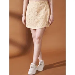 Purple Feather Floral Printed Above Knee Length Skort Skirt-picture-42