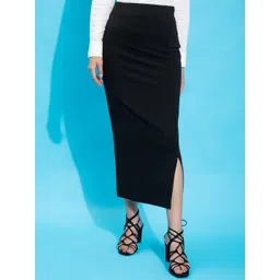 Purple Feather Women Black Solid Maxi Pencil Skirts-picture-21