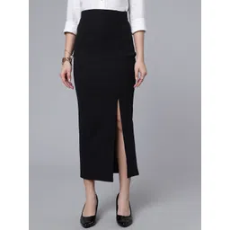 purple feather Women Solid Pencil Black Skirt-picture-25
