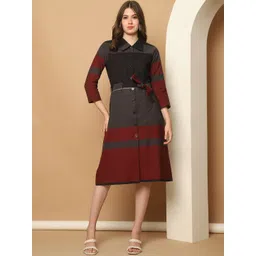 Purple State Colourblocked A-Line Midi Dress-picture-38