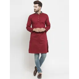 Purple State Men Maroon Solid Straight Kurta-picture-26