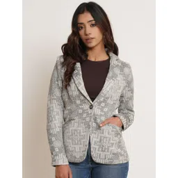 Purple State Self-Design Pure Cotton Slim-Fit Single-Breasted Blazer-picture-31