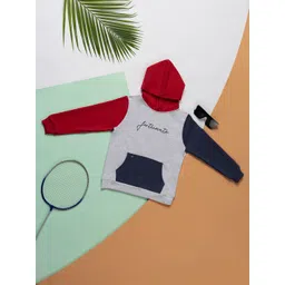 Purple United Kids Boys Colourblocked Hooded Cotton Sweatshirt-picture-24