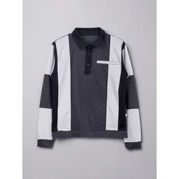 Purple United Kids Boys Colourblocked Shirt Collar Sweatshirt-picture-21