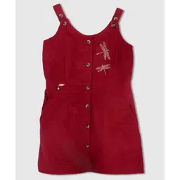 PURPLE UNITED KIDS Corduroy Woven Sleeveless Stone Embellished Dragonfly Designed Dungaree - Red-picture-15