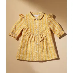 PURPLE UNITED KIDS Cotton Blend Woven Full Sleeves Abstract Printed Shirt Style Top - Yellow & White-picture-32