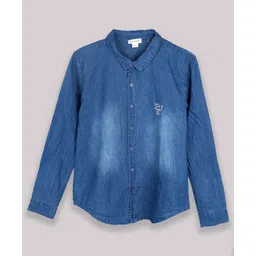 PURPLE UNITED KIDS Denim Woven Full Sleeves Brand Logo Embroidered Mild Washed Shirt - Blue-picture-28
