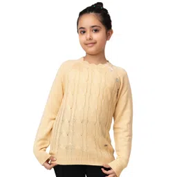 Purple United Kids Girls Cable Knit Self Design Acrylic Pullover Sweater-picture-20