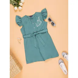 Purple United Kids Girls Printed Linen Playsuit-picture-54